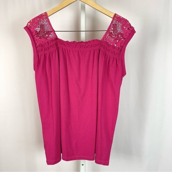 Allison Brittney XL Hot Pink Boho Flowy Crochet Cottagecore Tank Top Boxy - Picture 2 of 7